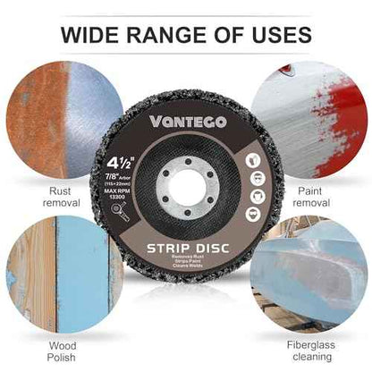 Vantego 10-Pack 4-1/2" Paint Stripping Discs, 5 Purple & 5 Black for Angle Grinder, Efficient Rust, Paint, and Adhesive Removal on Metal and Wood