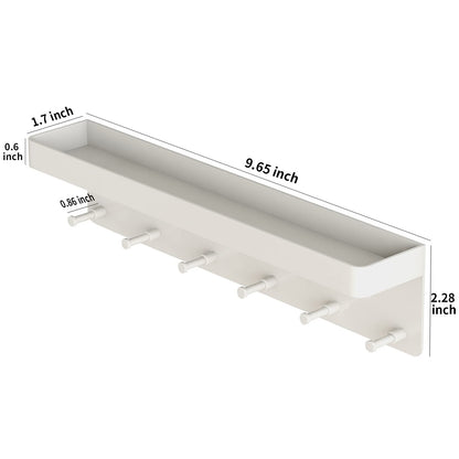 MKO Key Holder for Wall, Mail Organizer and Key Rack Wall Mount with Tray & 6 Hooks for Hallway (White)