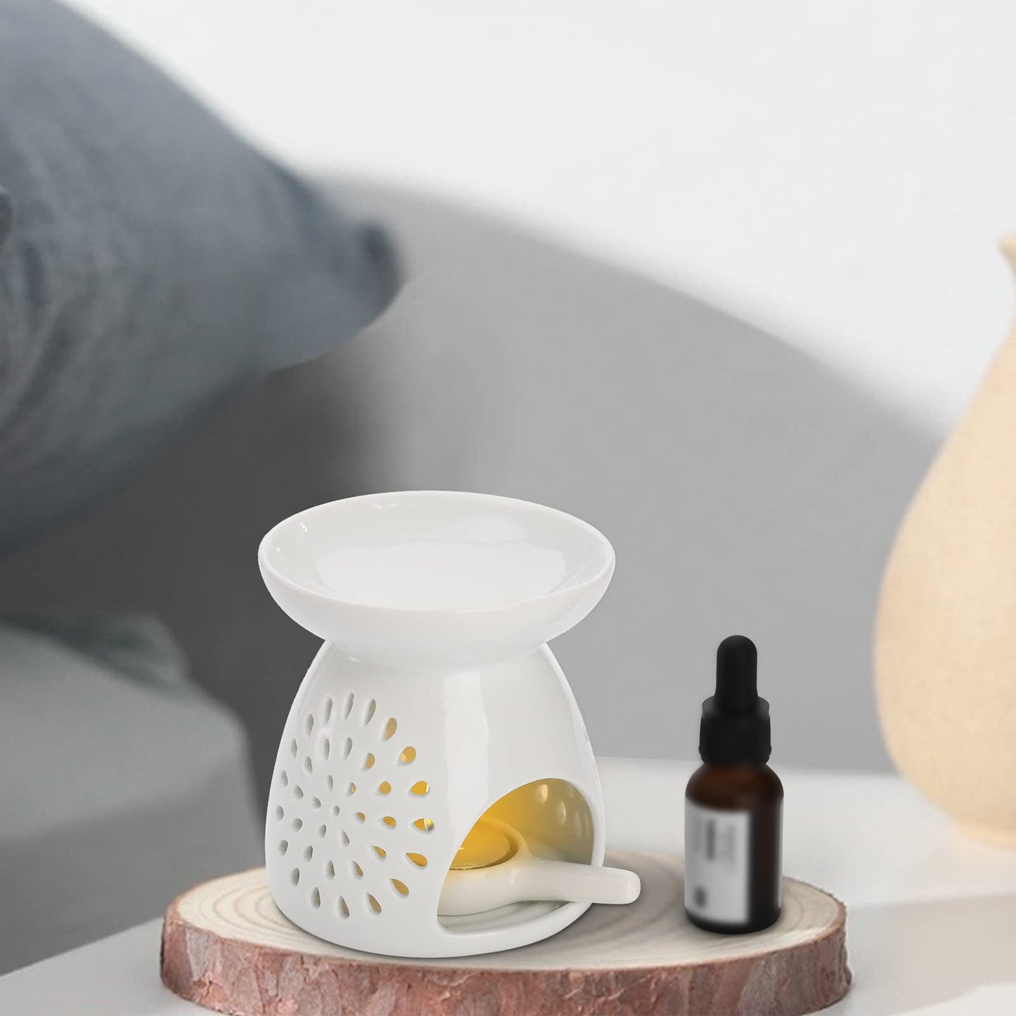 ZOOFOX 3 Pack Ceramic Essential Oil Burner, Tealight Wax Warmer with Candle Spoon, Aromatherapy Essential Tealight Candle Holder for Home Bedroom Decor, Christmas Housewarming Gift