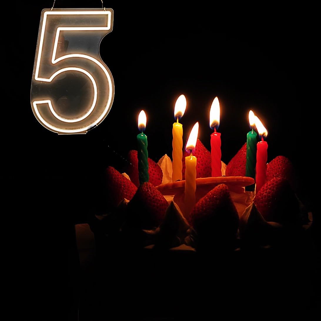 Neon Signs Number 5 Birthdays Decor Neon Lights Party USB Plus Battery Case Light up your baby's birthday with our Neon Number Five Sign (Number 5-Warm White)