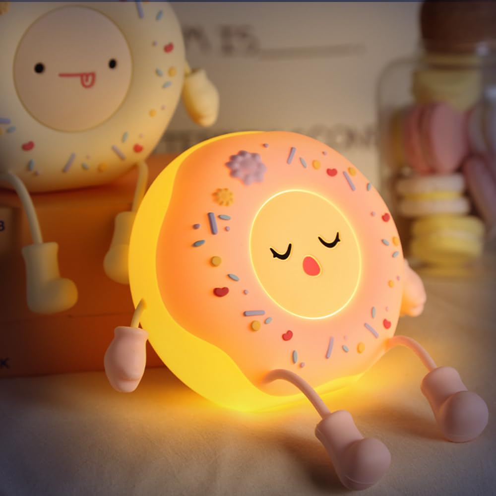 SAILINGFLO Donut Lamp - Silicone LED Night Light Gift for Boys Girls, Rechargeable Cute Night Light for Kid Room Decor - Pink