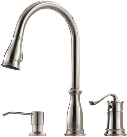 APPASO 3 Hole Kitchen Faucet with Pull Down Sprayer, Kitchen Faucets with Soap Dispenser, 3 Pieces Kitchen Sink Faucet with Separate Handle, Matte Black Kitchen Faucet 3 Hole, 218MB
