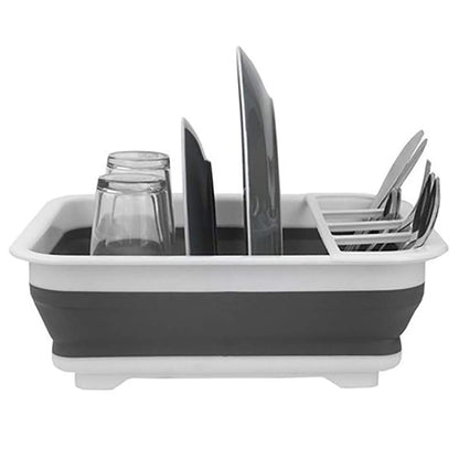 Ahyuan Collapsible Dish Drying Rack Portable Dinnerware Drainer Organizer for Kitchen RV Campers Travel Trailers Space Saving Kitchen Storage Rack Tray (with Drainboard)