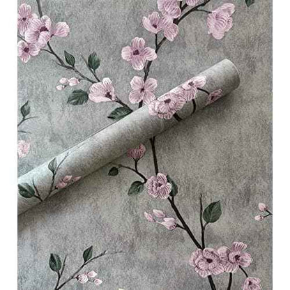 Floral Peel and Stick Wallpaper Grey Contact Paper Flower Waterproof Modern Wall Paper Decorative Removable Self Adhesive Wallpaper for Bedroom 17.7" x 118.1"