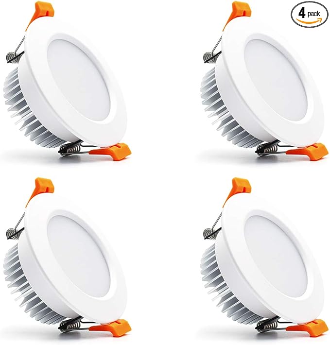 3 inch Dimmable LED Recessed Lighting, 7W Retrofit Downlight, 3000K Warm White, CRI 80 with LED Driver, as AC 110V Ceiling Light Fixture for Living Room, Kitchen, Bedroom, Hallway, 4 Pack
