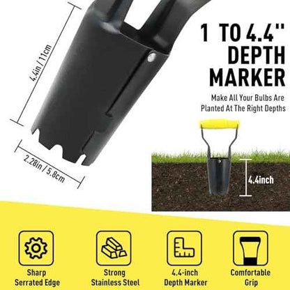 Jardineer Small Bulb Planter Tool? Compact Stainless Steel Transplanter for Bulbs, Seedlings & Flowers ? Ergonomic Handle with Depth Markings ? Silver & Black? Durable Garden Planting Tool