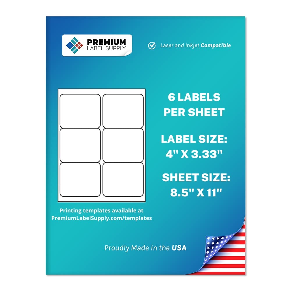 Premium Label Supply White Sticker FBA Labels – 4" x 3.33" – Laser/Inkjet Compatible – (6 per Sheet), 25 Sheets - 150 Total Adhesive Labels