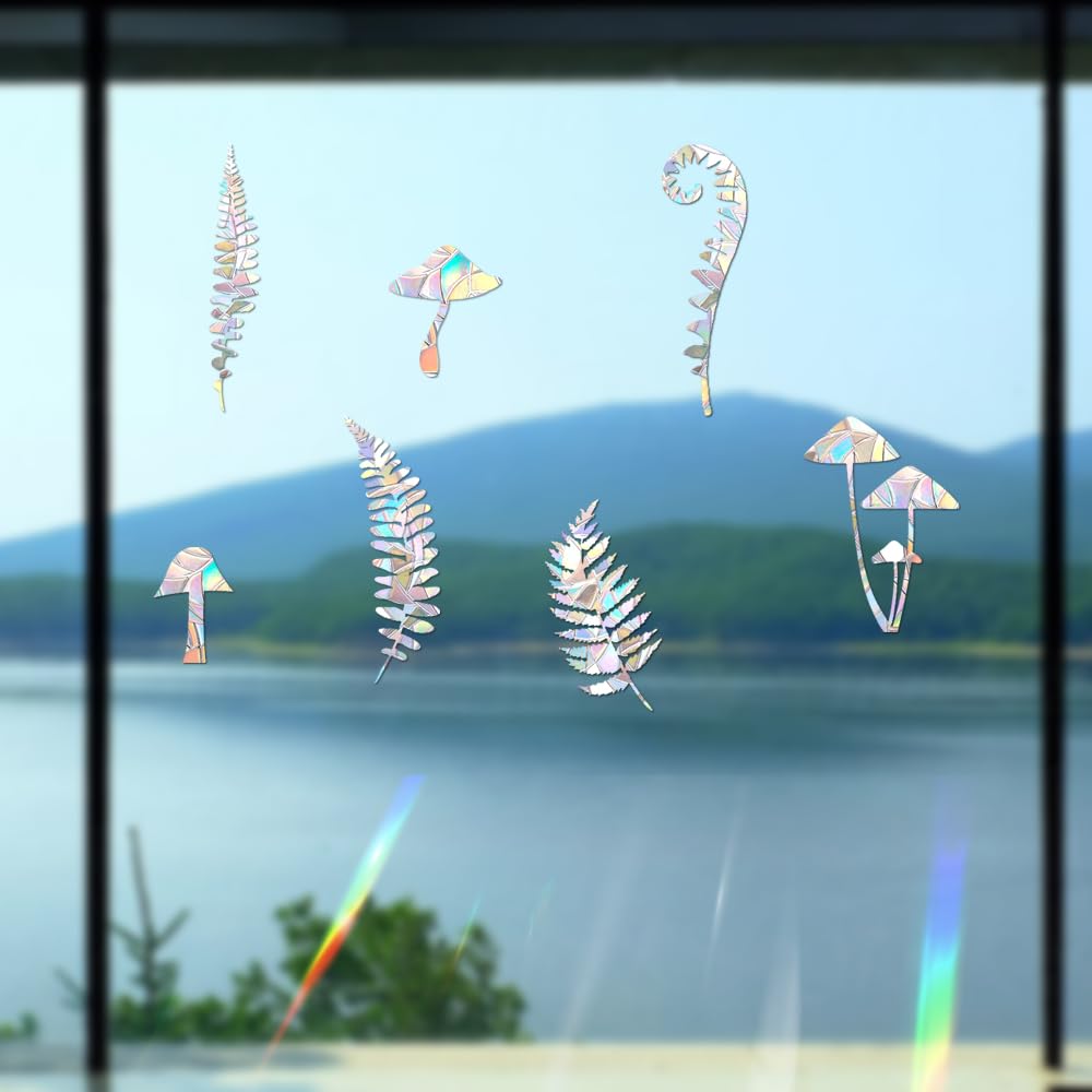 24 Pieces Static Window Clings Anti Collision Window Decals for Bird Strikes, Glass Door Window Stickers, Stop Birds Flying into Windows, Fern Style
