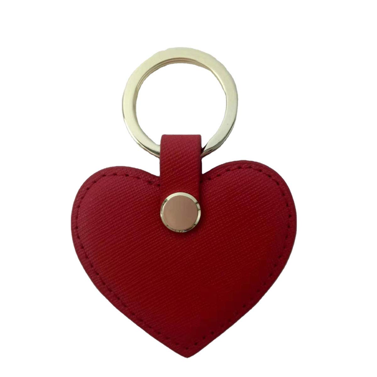 Dan Cute women Leather Keychain Heart Shape Leather Keychain Ring Car Key Holder (Red)