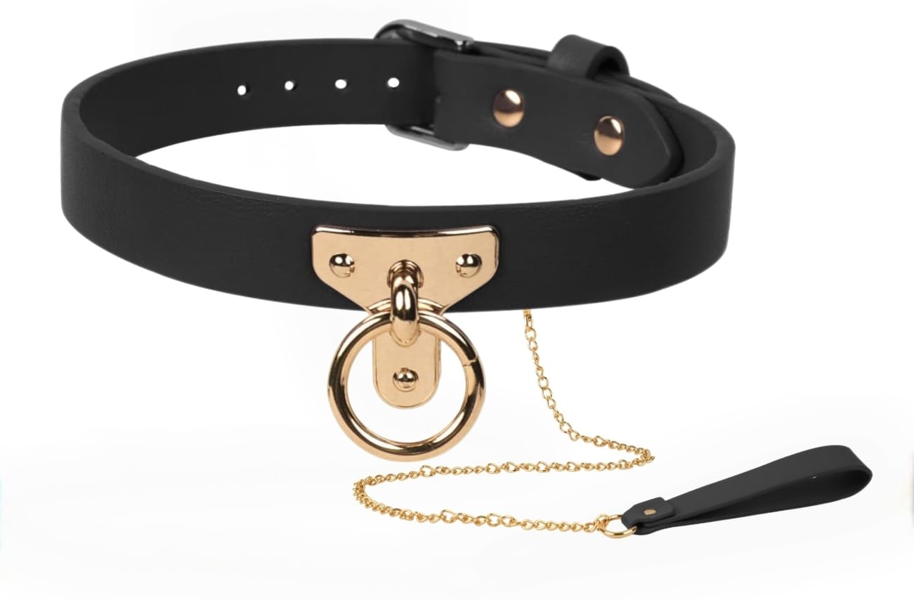 Acecare Goth Choker Necklace for Women,Adjustable Soft Leather Collar Punk Emo Costume Neck Accessories Jewelry Gifts (Black + Leash)