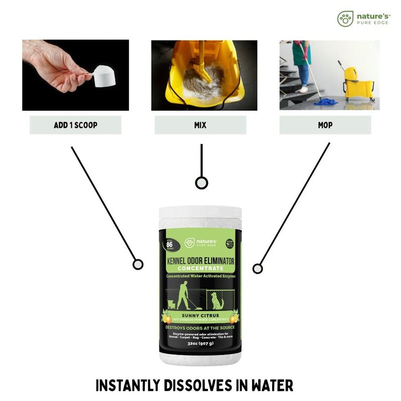 Nature's Pure Edge Enzyme Powder Concentrate Makes 86 Gallons - Professional Use for Kennel and Pet Odor Elimination - Removes Urine Poop from Carpets Floors - Sunny Citrus