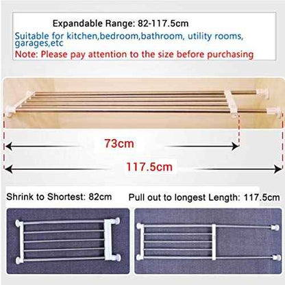 BAOYOUNI Expandable Closet Tension Shelf Rod Organizer Adjustable Storage Rack Heavy Duty Clothes Hanger Metal Space Saving Divider for Bathroom Kitchen Cupboard Wardrobe Bookshelf 32''-46'', Ivory