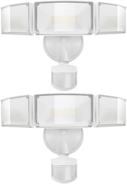 UME 2 Pack 5500LM LED Security Lights Motion Sensor Light Outdoor, 49W, 5000K Daylight, IP65 Waterproof, Dusk to Dawn, 3 Head Motion Detected Flood Light for Garage, Yard, Porch (White)