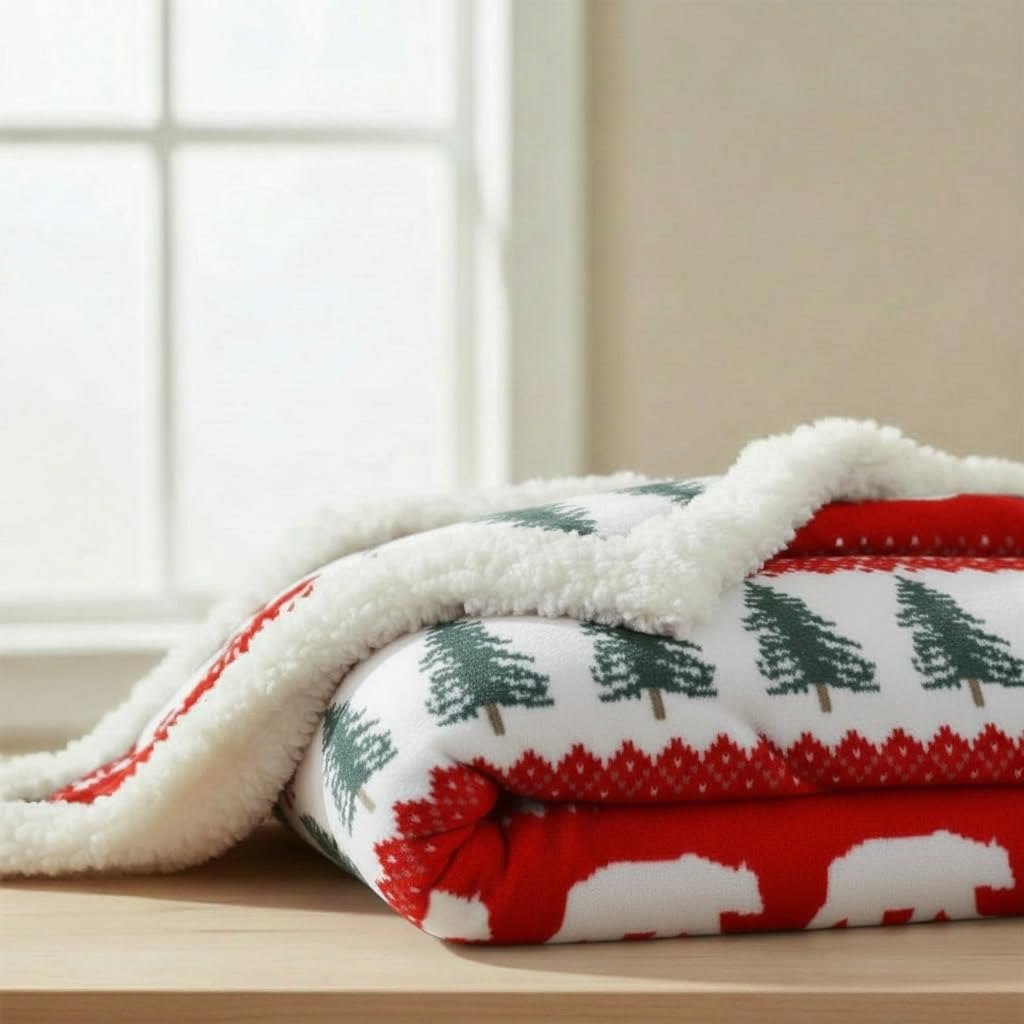 Eddie Bauer - Sherpa Throw Blanket for Couch 50x60 – Ultra Soft Reversible Fleece & Plush Sherpa Blanket, Warm Cozy Bear & Pine Cabin Throw for Sofa, Bed, Living Room Decor