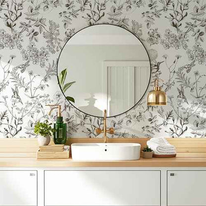 Safiyya Peel and Stick Wallpaper Floral Birds Contact Paper Black and White Wall Paper Peel and Stick Modern Boho Removable Self Adhesive Wallpaper Vinyl Rolls 118"x17.3"