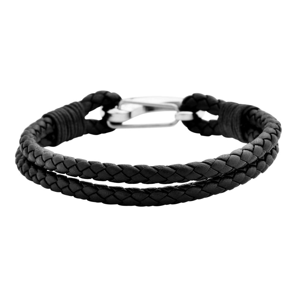 Edforce Braided Genuine Leather 2-Strand Cuff Bracelet with Stainless Steel Clasp (Brown)