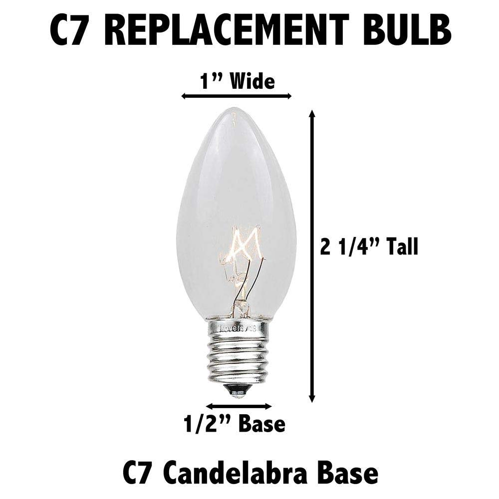 Novelty Lights, Inc. C7-5C-YE Ceramic Outdoor Patio Party Christmas Replacement Bulbs, Yellow, 25 Pack