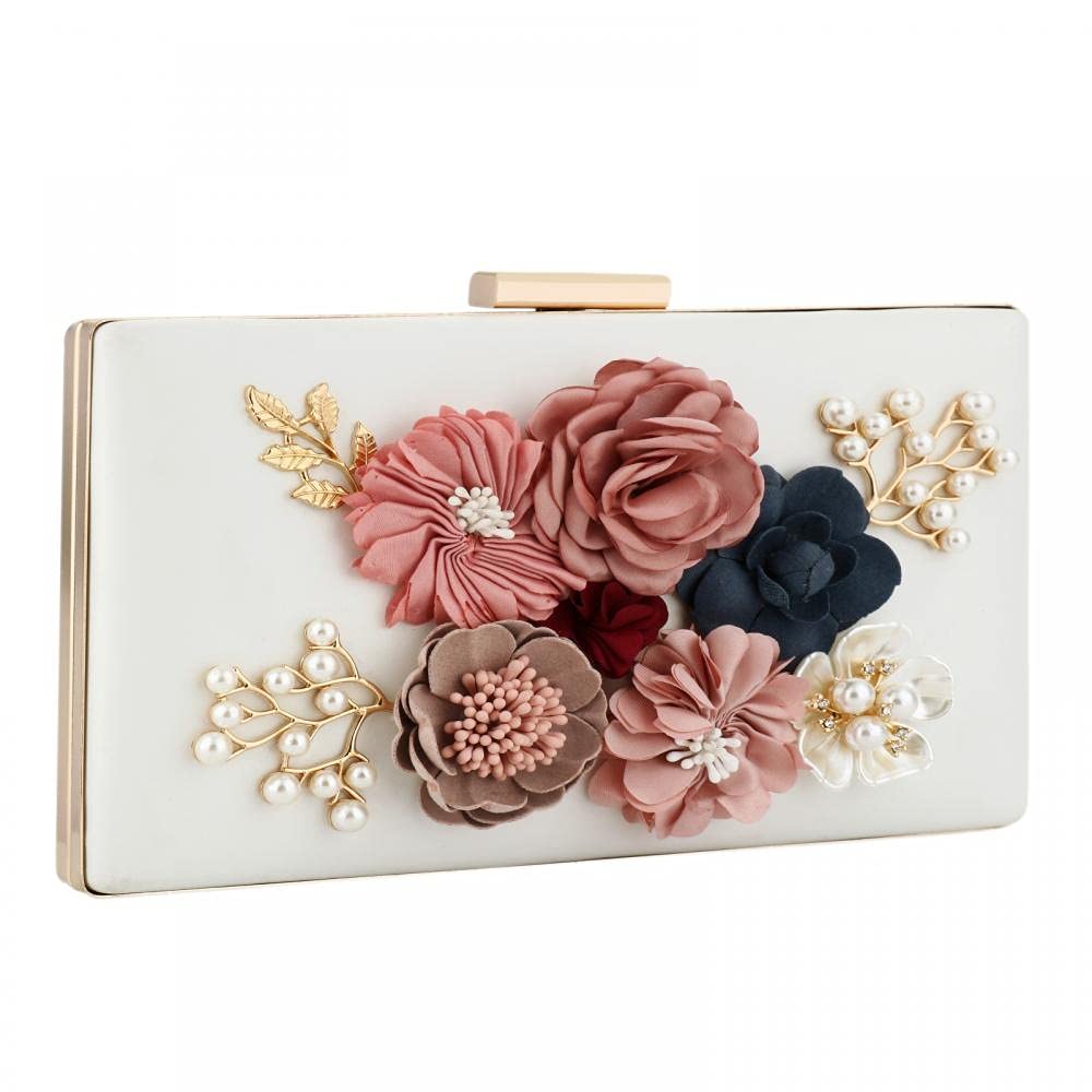 PU Leather Purses and Handbags for Women Floral Beaded Embellished Clutch Bag Elegant Banquet Wedding Evening Handbags Crossbody Bag