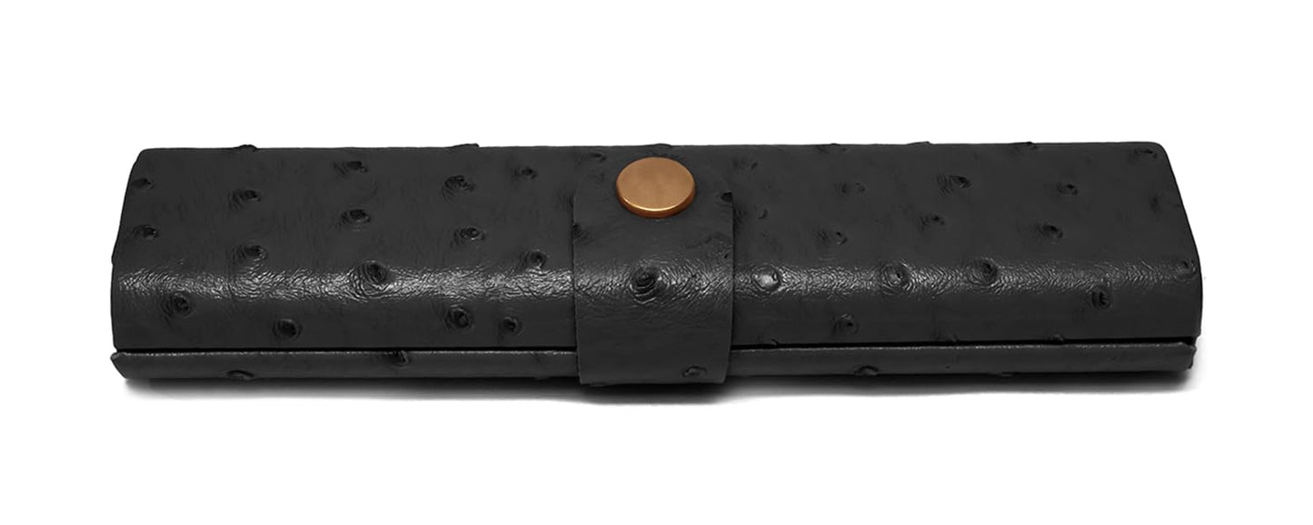 Calabria Slim Hard Eyeglass Case with Faux Ostrich Finish – Compact Snap Button Eyewear Holder | Protective Travel Storage for Reading Glasses and Sunglasses | Black