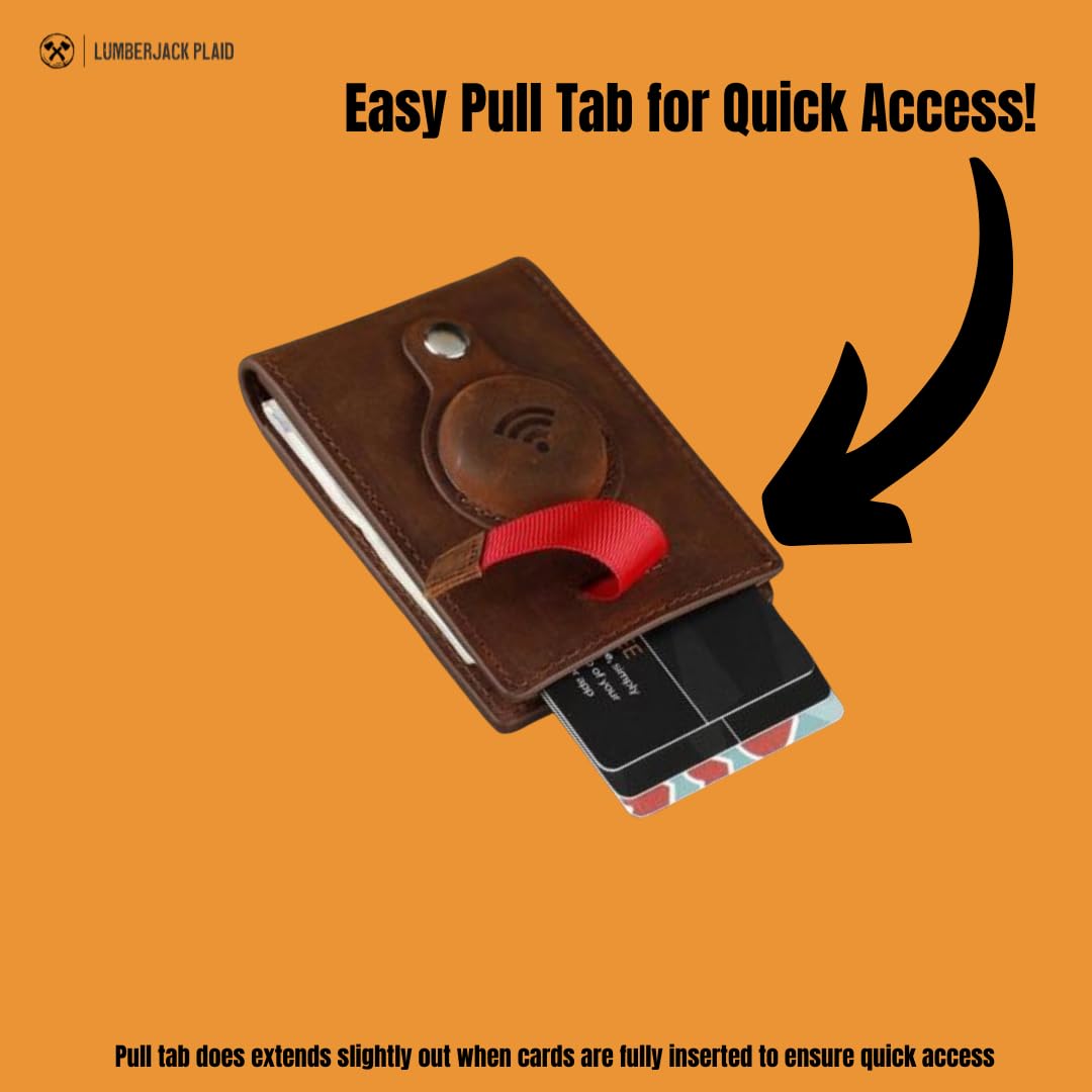 Genuine Leather AirTag & Moto Tag Wallet – Minimalist RFID Blocking, Slim Bifold Credit Card Holder with Money Clip, Gift Box (Brown)