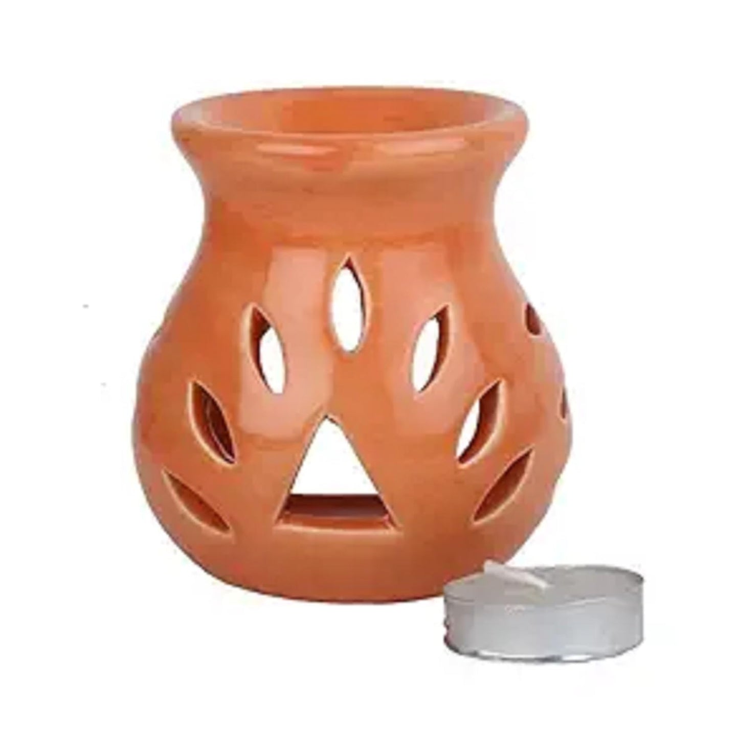 Pure Source India Ceramic Essential Oil Burner Wax Melt Burners |Aromatherapy| Ceramic Oil Diffuser| Candle Tealight Holder (Set of 1) Home Bedroom Decor Christmas Housewarming Gift, Orange