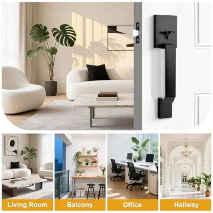 Probrico Matte Black Front Door Handleset,Modern Entry Door Handle with Reversible Lever,Square Passage Door Handle with No Lock
