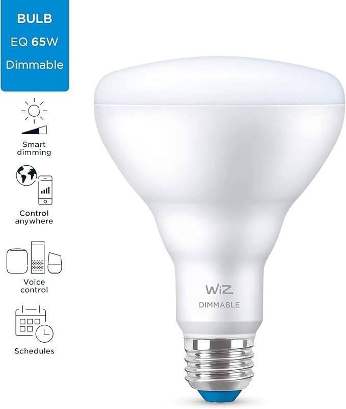 WiZ 65W Eq.(7.2W) BR30 Daylight (5000K) LED Smart Bulb - Pack of 2 - 650 Lumen- E26 - Indoor - Connects to Your Existing Wi-Fi - Control with Voice or App - Activate with Motion - Matter Compatible