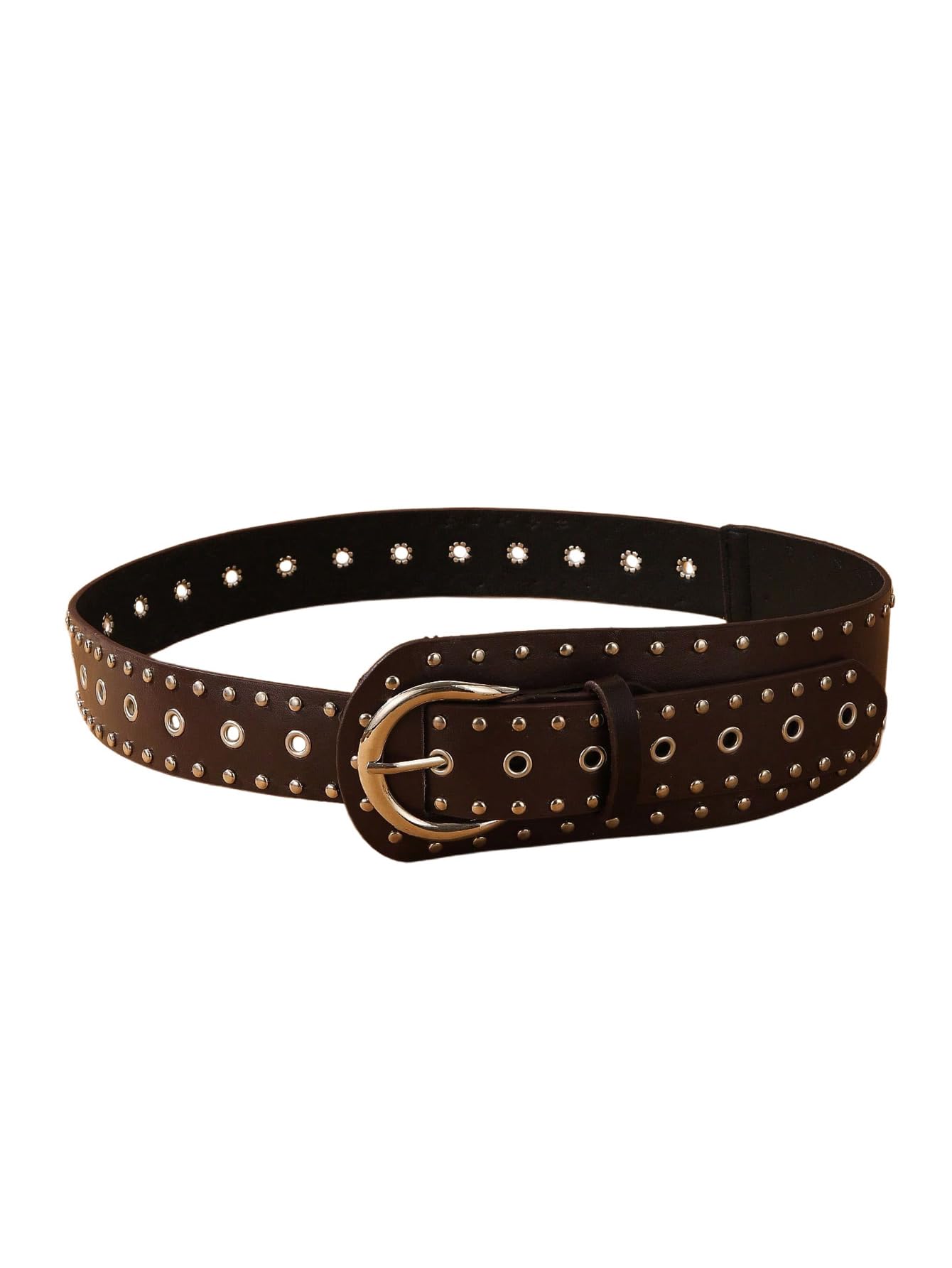 Verdusa Women's Studded Belts Y2k Belt Punk PU Leather Vintage Rave Western Cowgirl Belts Coffee One Size
