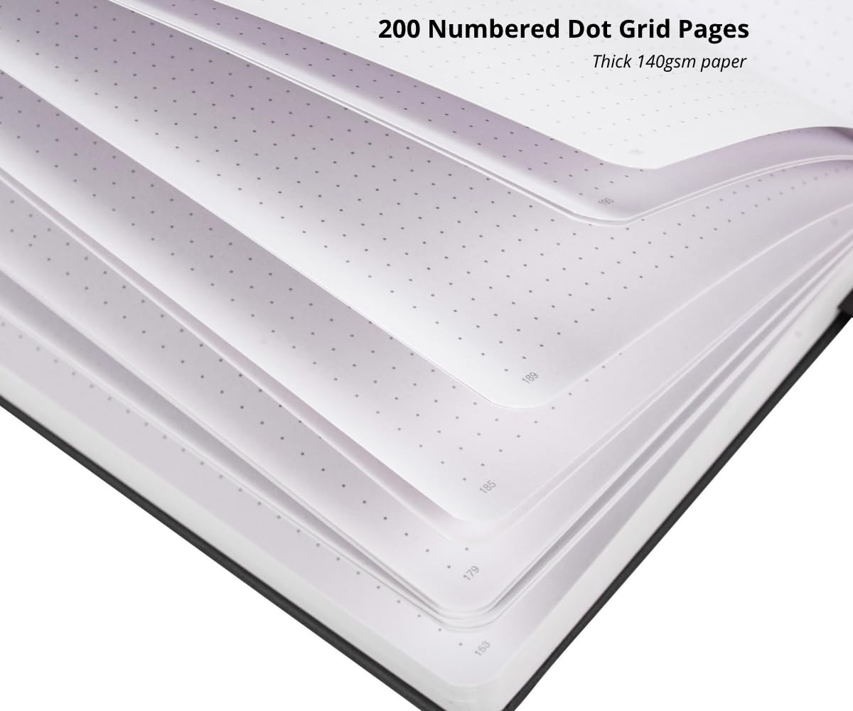 VIVID SCRIBBLES Dotted Journal – 140gsm Bleed Proof Thick White Paper – 200 Numbered Dot Grid Pages – 5.8 x 8.3 inch Bullet Dotted Notebook