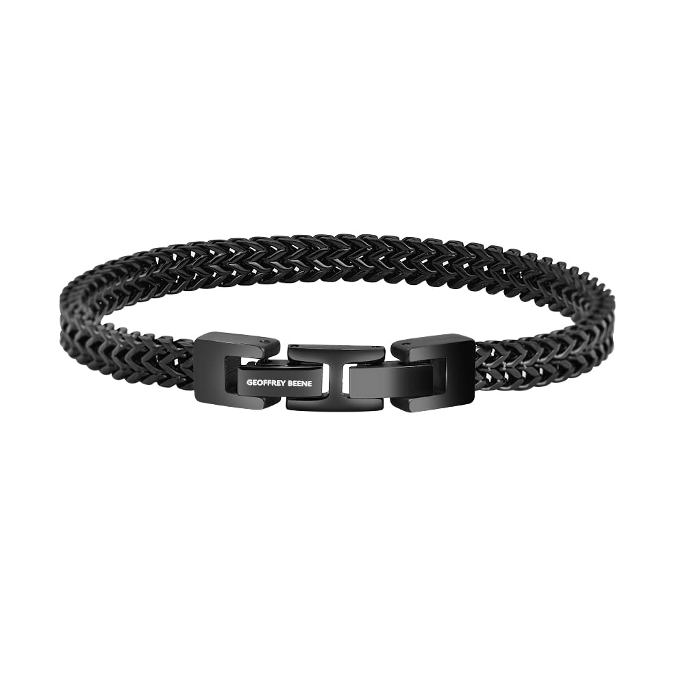 Geoffrey Beene Men’s Stainless Steel Double Franco Chain Black Bracelet with Extension (Black, 8.5")