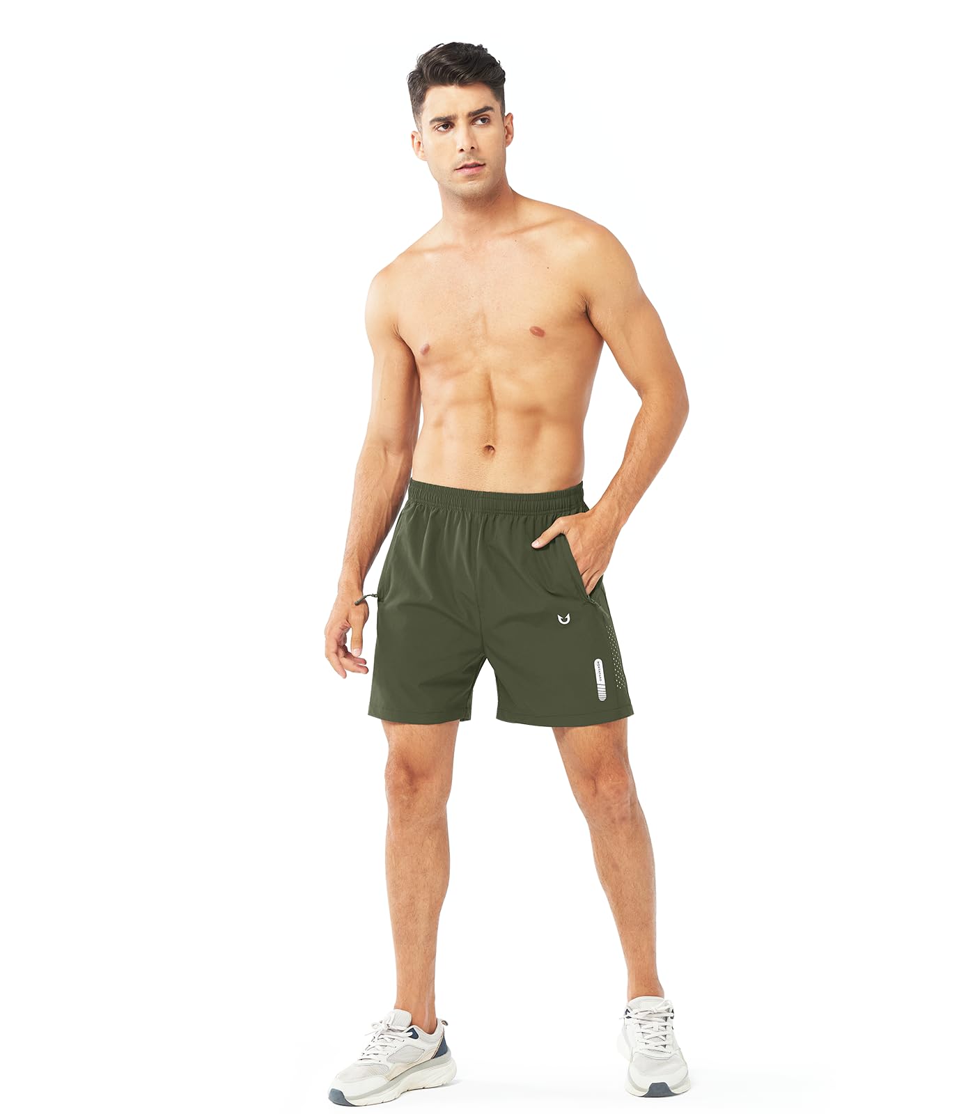 NORTHYARD Men's Athletic Running Shorts Gym Workout 7"/9"/5" Quick Dry Lightweight Sports Basketball Tennis 3 Zipper Pockets ARMYGREEN-5inch L
