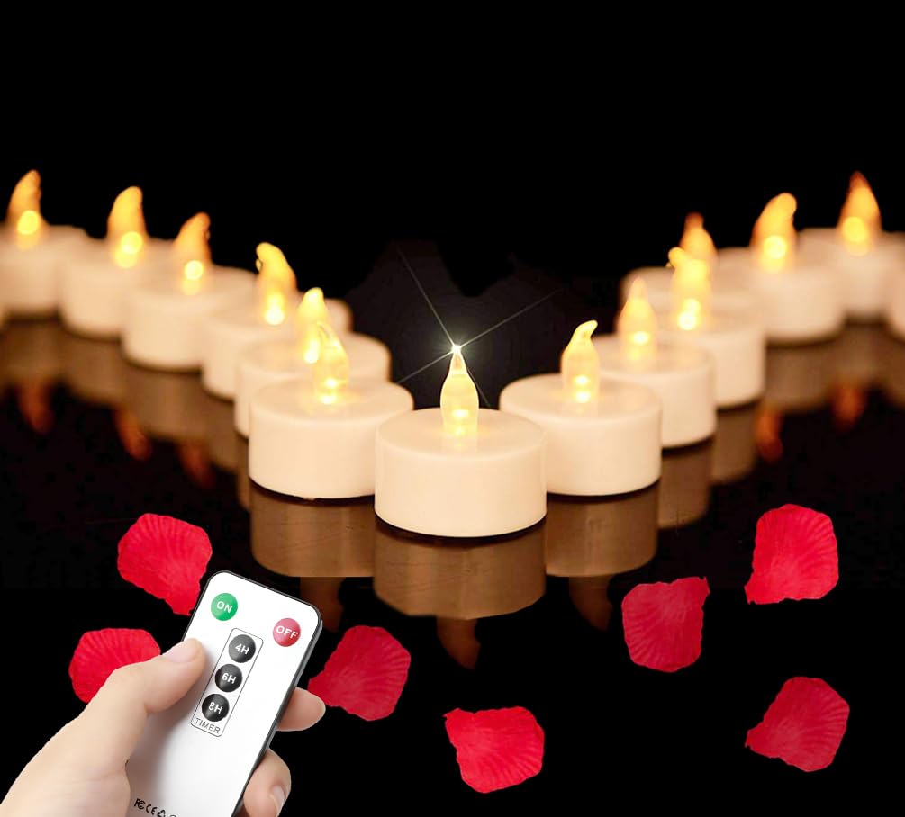 Hanzim Tea Light Candles with Remote Control,Flickering Flameless LED Candle,Long Lasting 400+Hours,Battery Operated with Timer for Home Decoration Seasonal &Festival Celebration WarmYellow (12pcs)