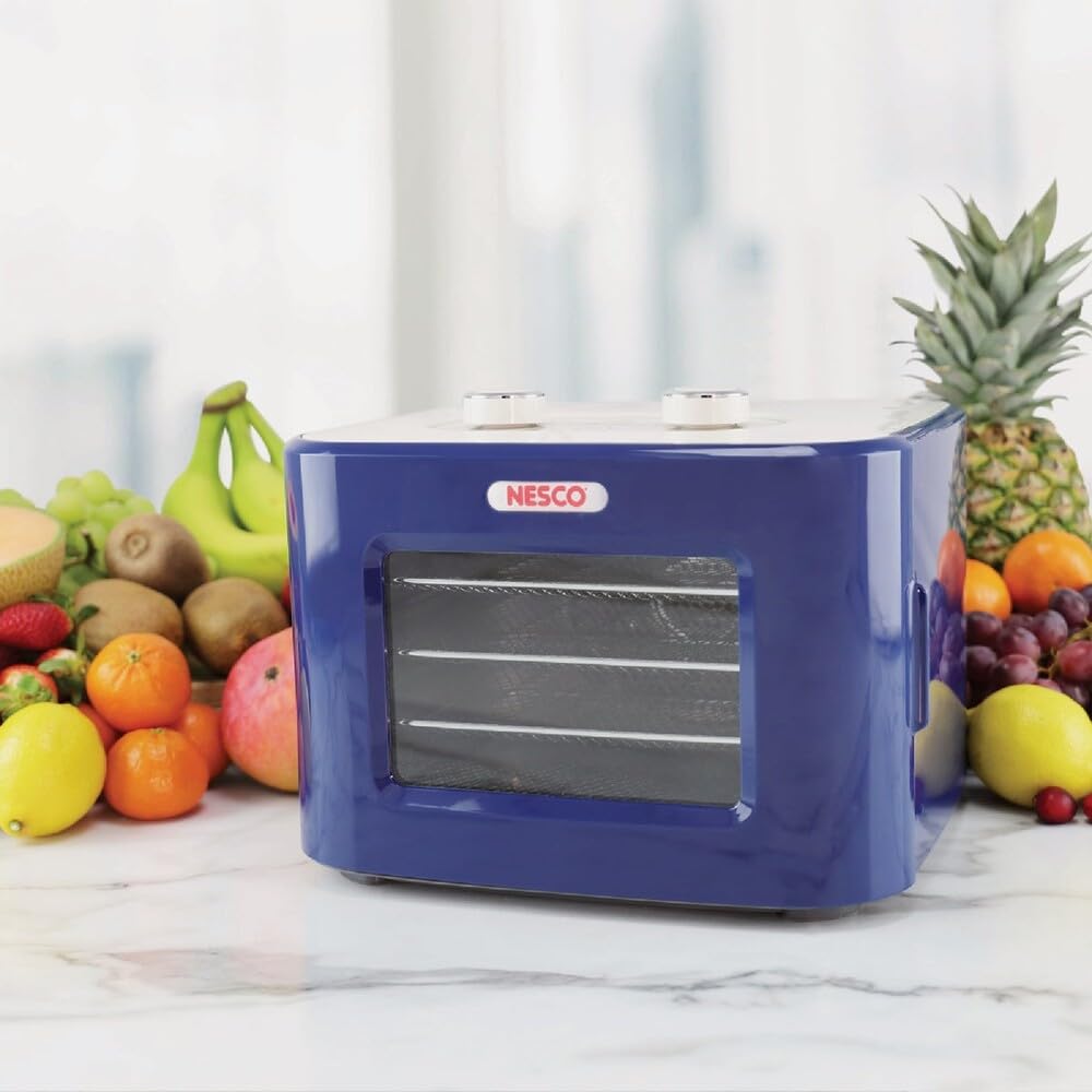 NESCO FD‑41B Snackmaster Food Dehydrator for Easy Home Snacks, Simple Blue Countertop Dehydrator with 4 Trays