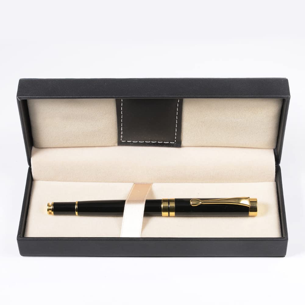 luzen 1PC PU Leather Long Pen Gift Box Rectangle Empty Ballpoint Fountain Pen Display Organizer Storage Case Single Pen Collection Box for Men an Women Business Office School Supplies, Black