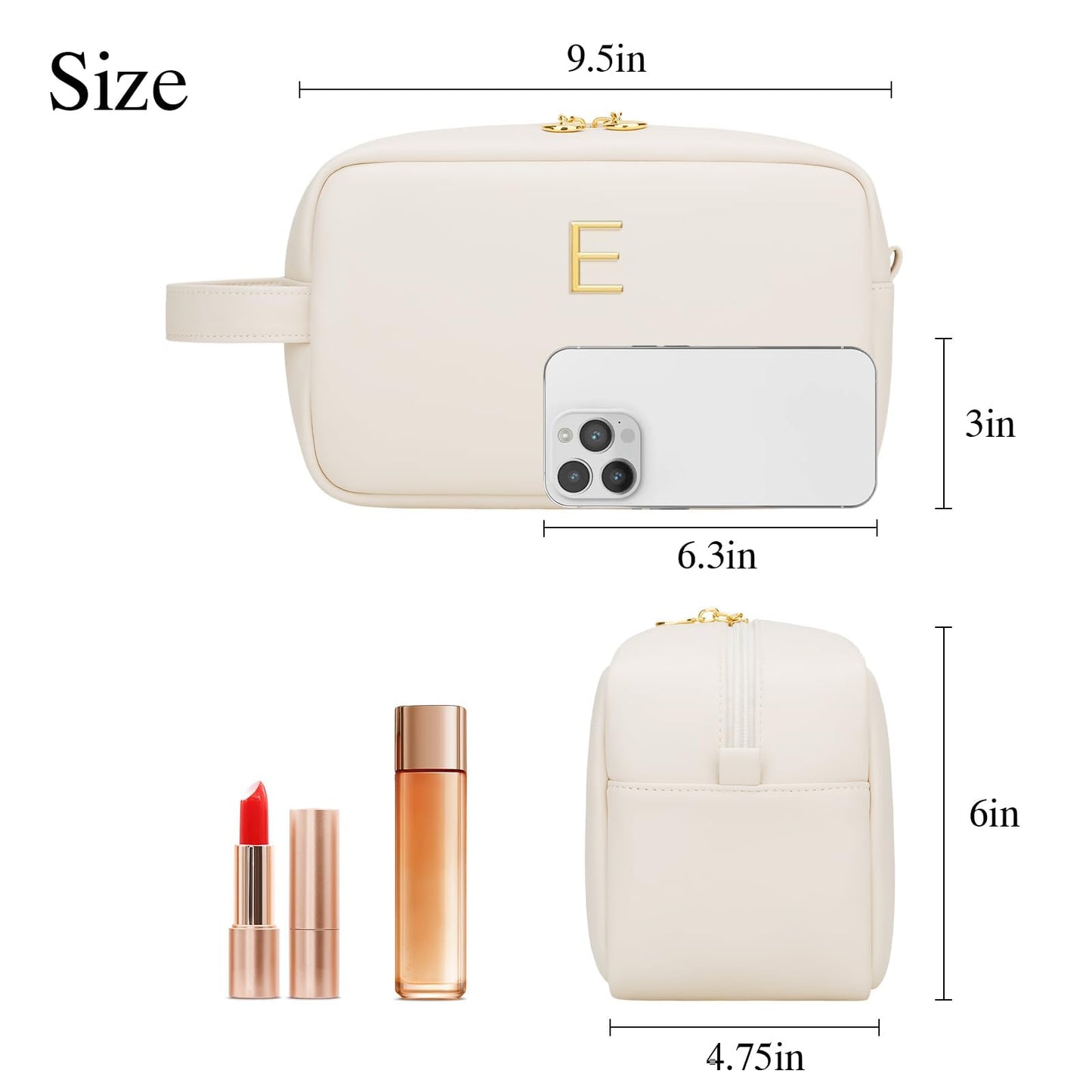 CLOUDWINGS Personalized Gifts for Women Girls - Customized Gifts for Mom Bridesmaid Graduation Friend, Initial Makeup Bag Cosmetic Bag with Large Capacity, PU leather Travel Toiletry Bags (Beige, E)