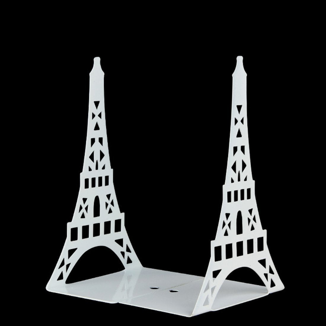 One Pair Creative Paris Eiffel Tower Book Organizer Metal Bookends for Kids School Library Desk Study Home Office Decoration Gift (White)