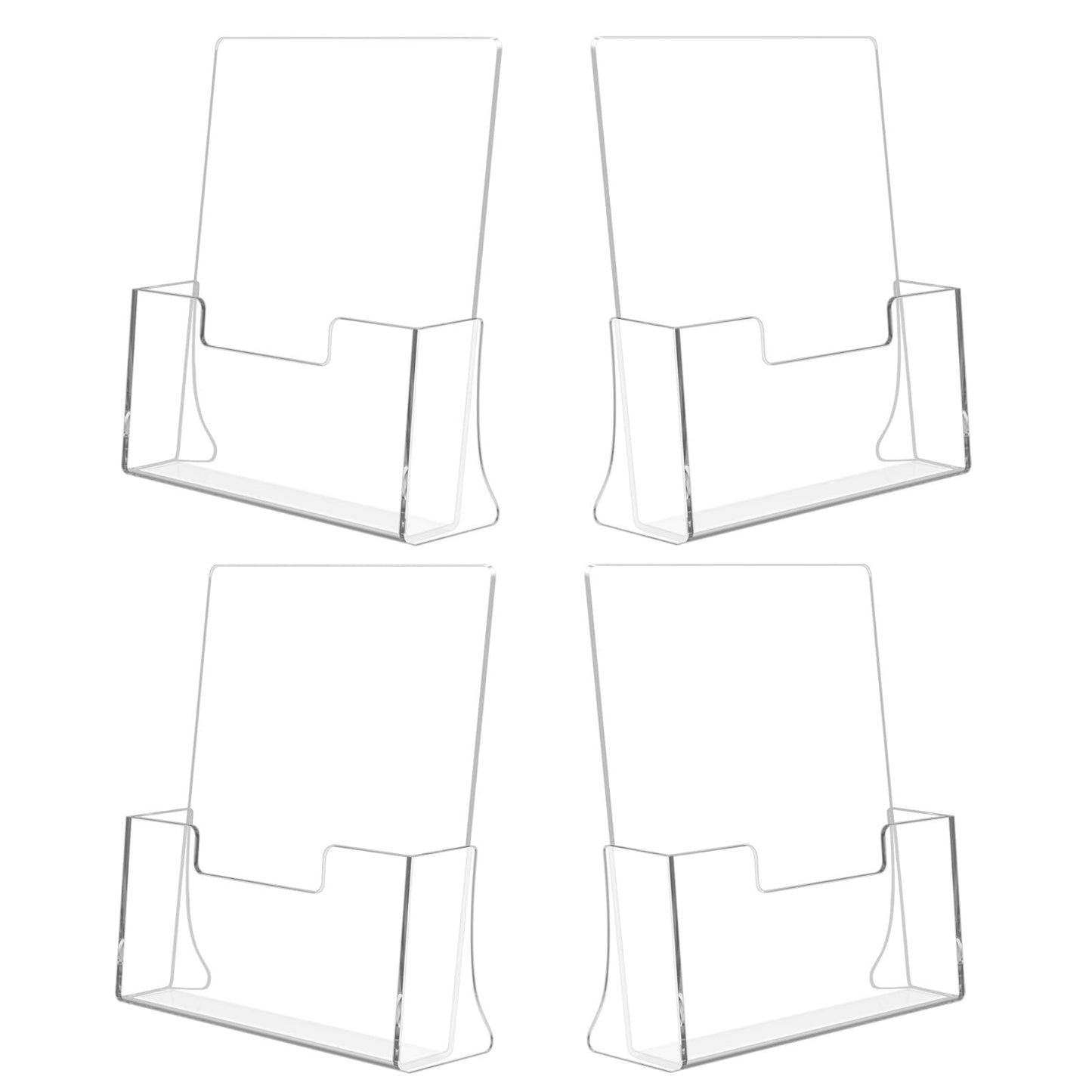 4 Pack Acrylic Brochure Holder 8.5 x 11 inches, Clear Acrylic Literature Holder, Plastic Flyer Stands for Displaying Magazines, Pamphlets, Documents, Booklets, Menu, Journals Countertop Organizer
