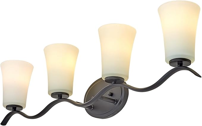 4 Light Bathroom Vanity Light Fixture, Oil Rubbed Bronze Vanity Light Fixtures with Milky White Glass Shade, Modern Bathroom Wall Sconces Lights Over Mirror