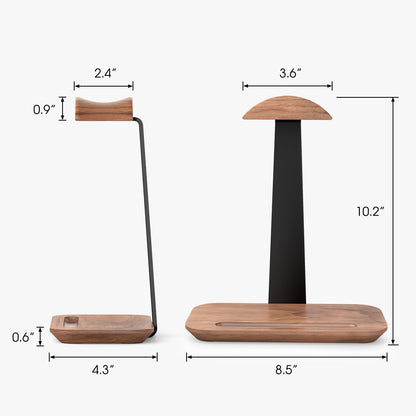UPERGO Walnut Headphone Stand, Wood Headset Stand for Desk, Universal Headphone Holder with Storage Base for Gaming, Airpod max, Bose,Razer