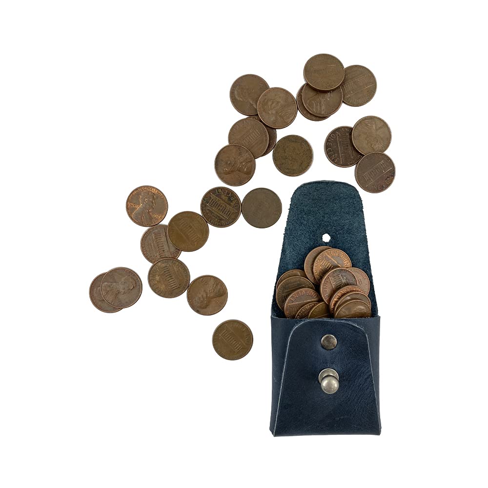 Hide & Drink, Leather Minimalist Coin Pouch, EarPods Case, SD Card Holder, Wallet and Cash Organizer, Handmade Includes 101 Year Warranty (Slate Blue)