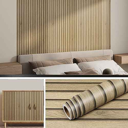 Livelynine Slats Wood Wallpaper Peel and Stick Removable Natural Wood Contact Paper Peel & Stick Accent Wall Vinyl Beadboard Paneling Faux Wood Slat Wall Panel Wallpaper for Bedroom Bathroom 15.8x78.8