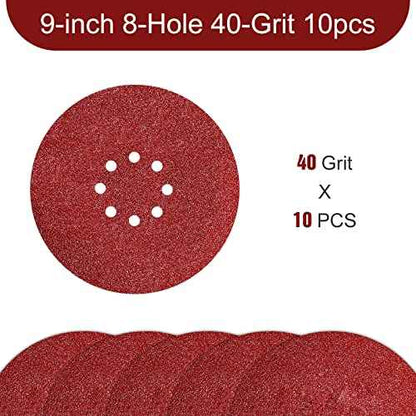 Awutzut 9 inch Sanding Discs 40 Grit 8 Holes Hook and Loop Sandpaper for Drywall Sander 10Pack