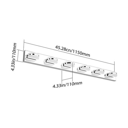 Aipsun 6 Lights Modern Chrome LED Vanity Light Acrylic Stainless Steel Bathroom Wall Light Over Mirror(White Light 6000K)
