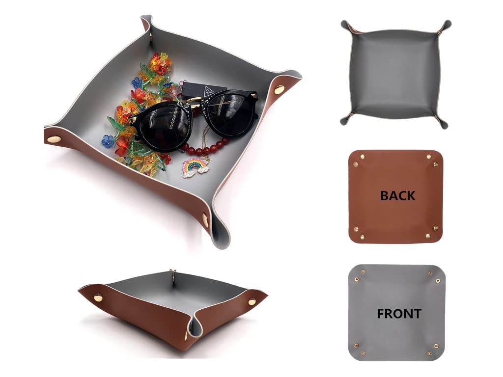 4 Pack Valet Tray PU Leather Jewelry Tray for Women and Man Portable Catchall Travel Storage Dish Plate Key Tray For Entryway Desk Organizer for Phone, Keys, Glasses, Wallet, Earphone, Watch, Coin