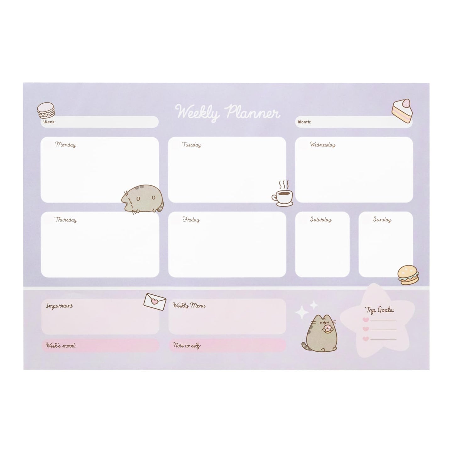 To Do List Notepad Pusheen Calendar A3 | Daily, Weekly Planner | ADHD Planner Pad | 54 Tear-Off Sheets 90 gsm | Pusheen Stationery | Improve Productivity | Task Planner