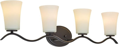 4 Light Bathroom Vanity Light Fixture, Oil Rubbed Bronze Vanity Light Fixtures with Milky White Glass Shade, Modern Bathroom Wall Sconces Lights Over Mirror
