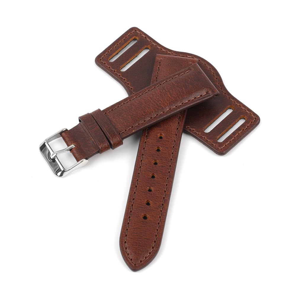 Onthelevel Leather Cuff Watch Strap 18mm 19mm 20mm 21mm 22mm Vintage Genuine Leather Bund Watch Band with Mat for Men