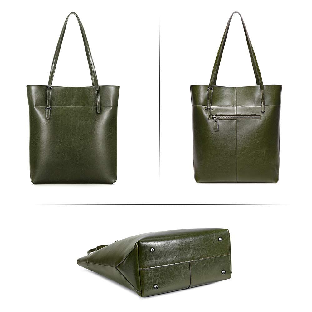 Kattee Vintage Genuine Leather Tote Shoulder Handbag for Woman with Adjustable Handles (Green)
