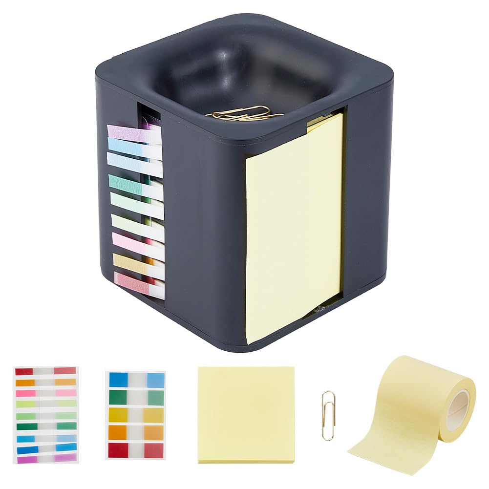 DICOSMETIC 5-in-1 Note Dispenser Sticky Note Holder Paper Clips Holders Index Flag Dispenser Memo Holders Desk Organizer Creative Office Supplies for Office Home, Black