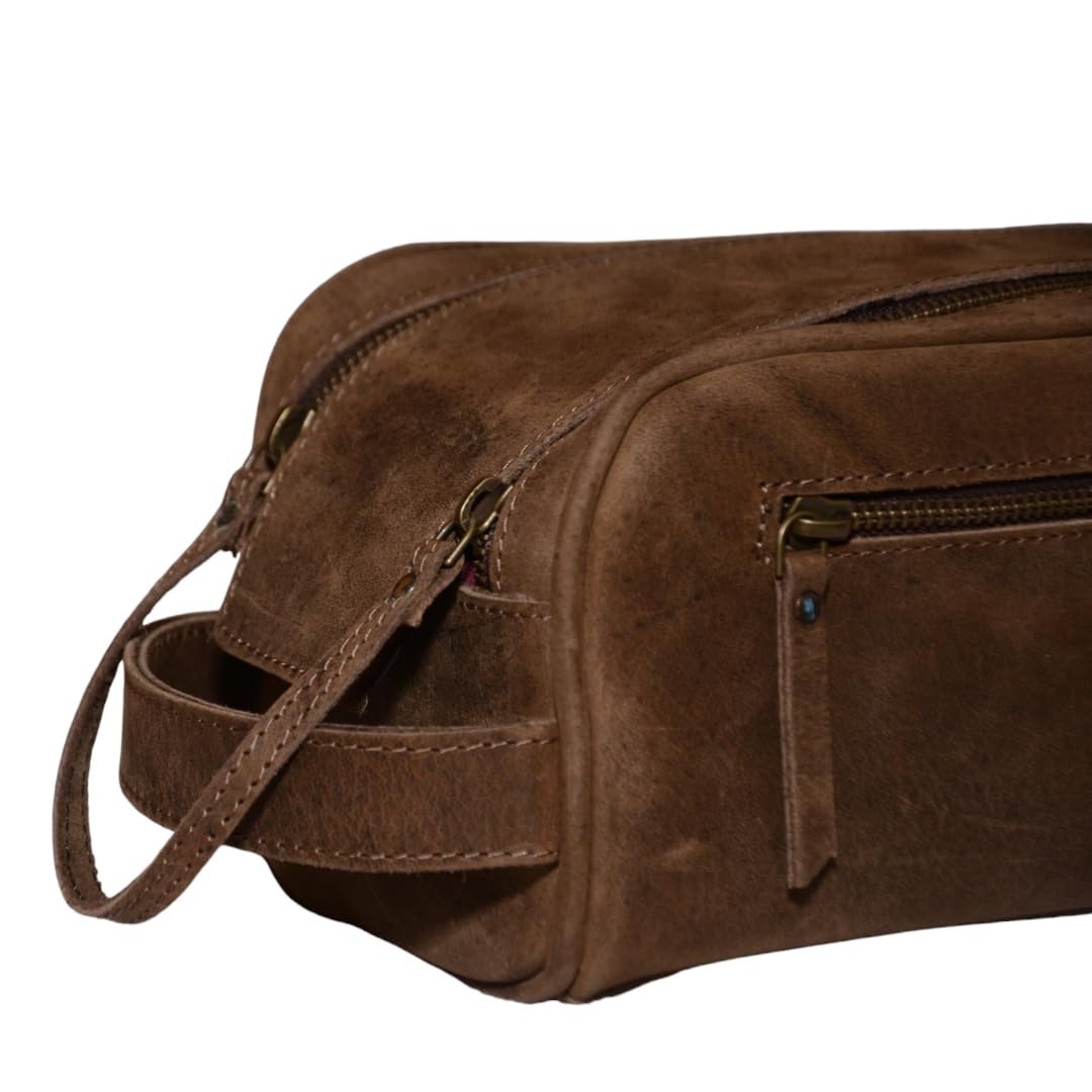 MILITARIA STUFFS Premium Buffalo Leather Unisex Toiletry Bag/Leather Travel Kit